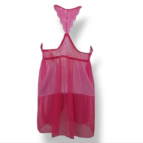 Jessica Simpson Babydoll Pink Mesh & Lace Racerback Nightie Size Medium - Picture 3 of 13